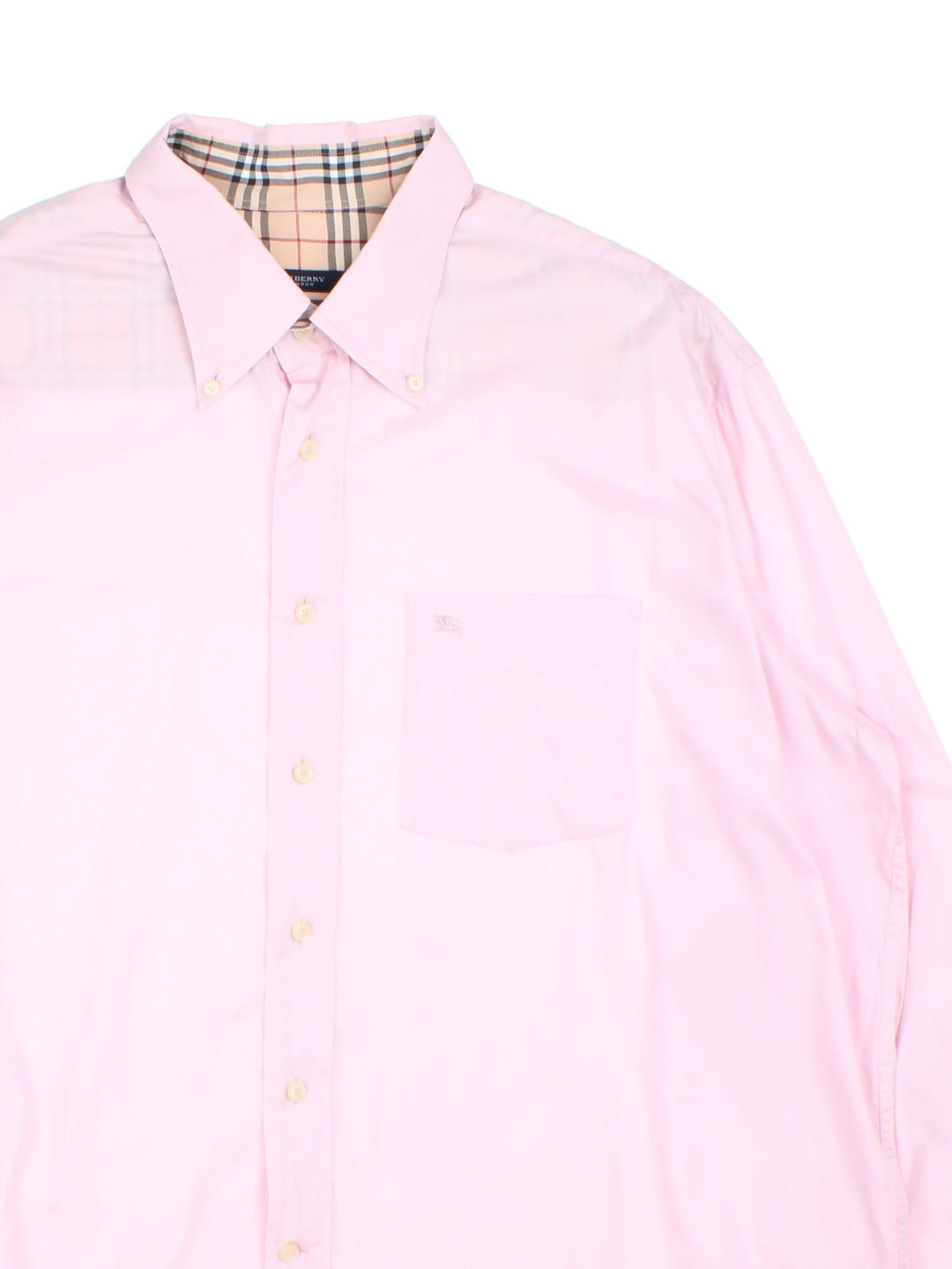 Burberry Shirt in a pink colourway, button up with the logo embroidered on the front.