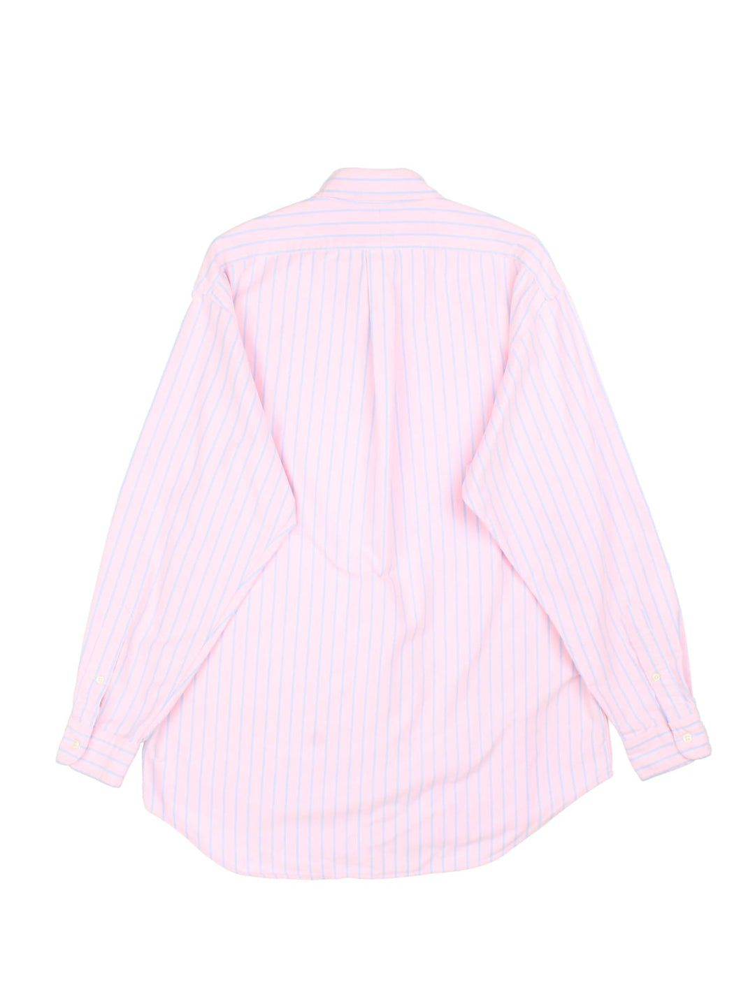 Ralph Lauren Shirt in a pink colourway with blue stripe, button up and has the logo embroidered on the front.