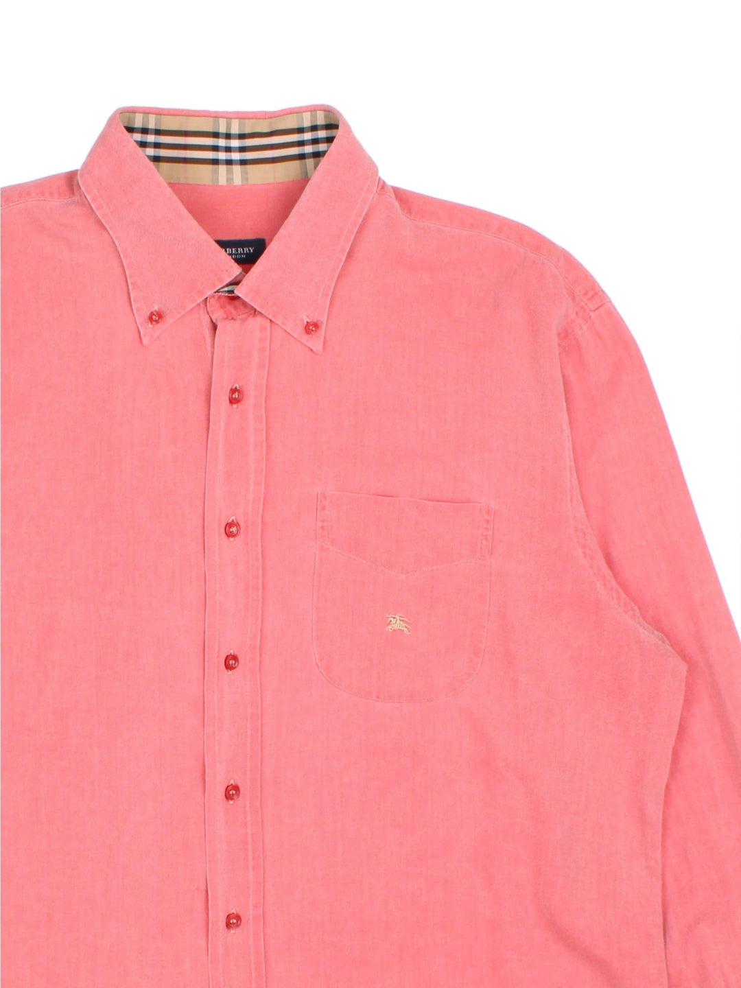 Burberry Shirt in a red colourway, button up with the logo embroidered on the front.