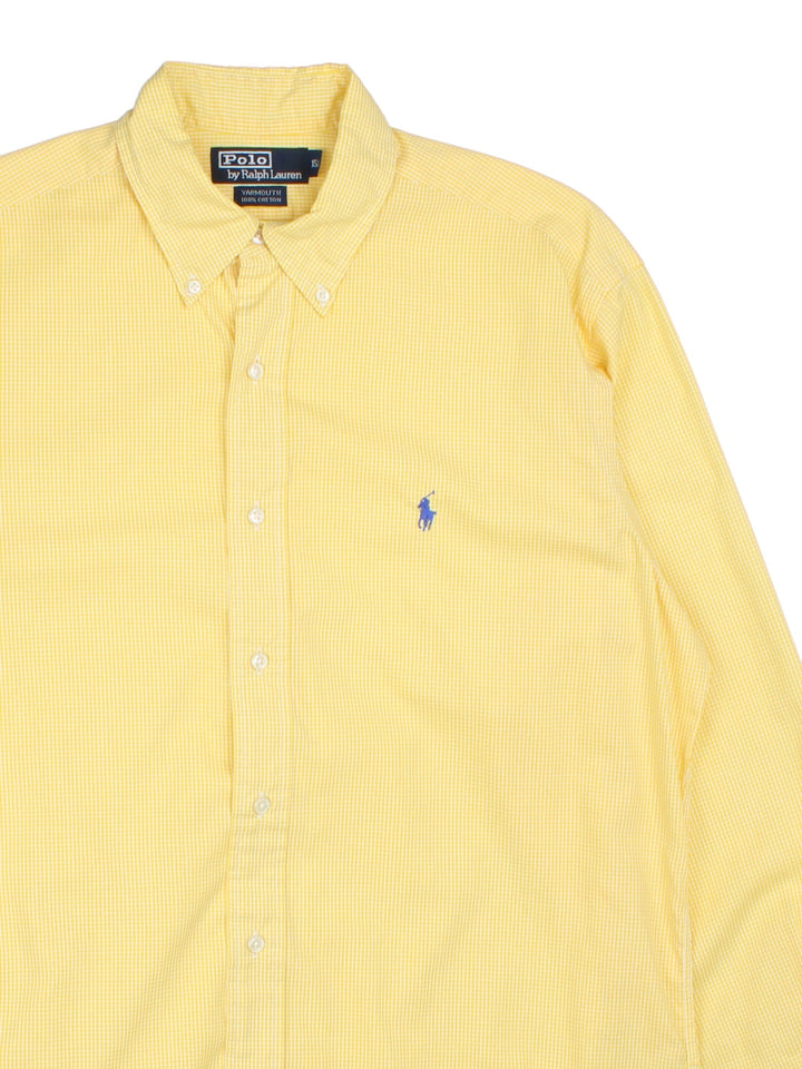 Ralph Lauren Shirt in a yellow colourway, button up with the contrast logo embroidered on the front.