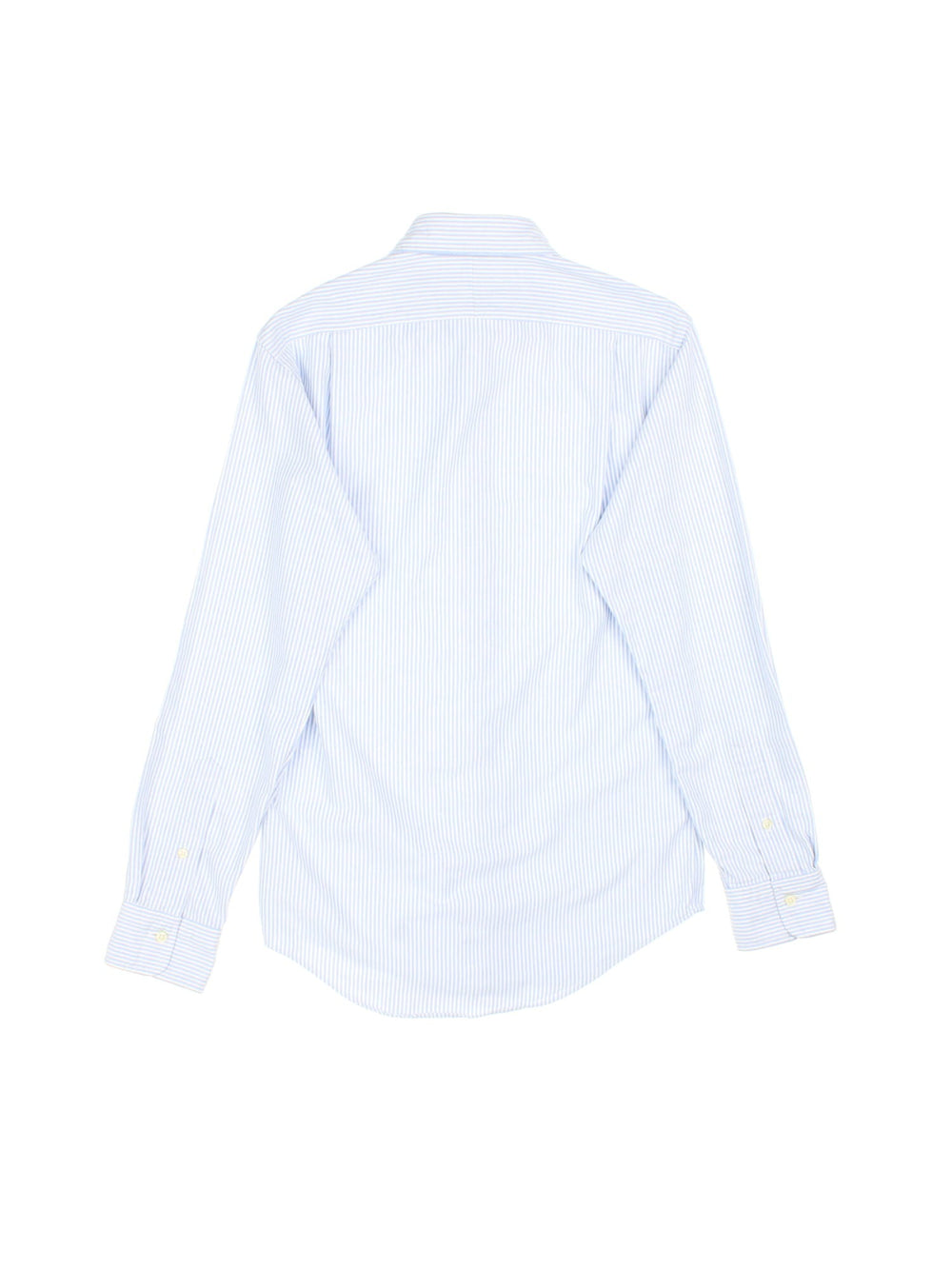 Ralph Lauren Shirt in a blue colourway with white stripes, button up with the contrast logo embroidered on the front.