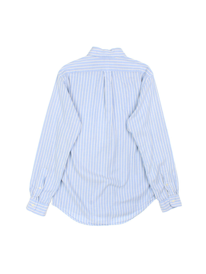 Ralph Lauren Shirt in a blue colourway with white stripe, button up with the contrast logo embroidered on the front.