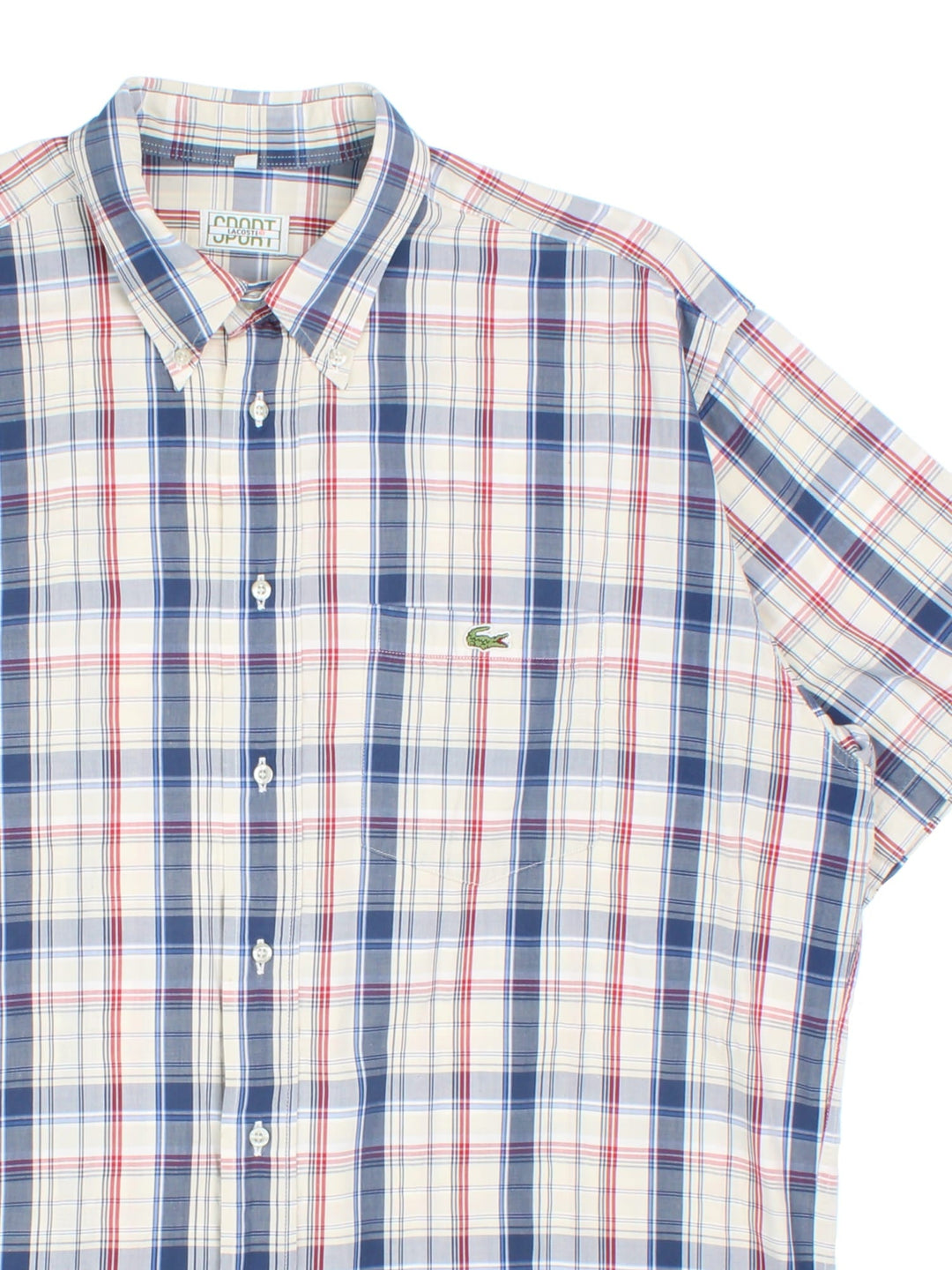 Lacoste Shirt in a blue and multicoloured checked colourway, button up with the contrast logo embroidered on the front.