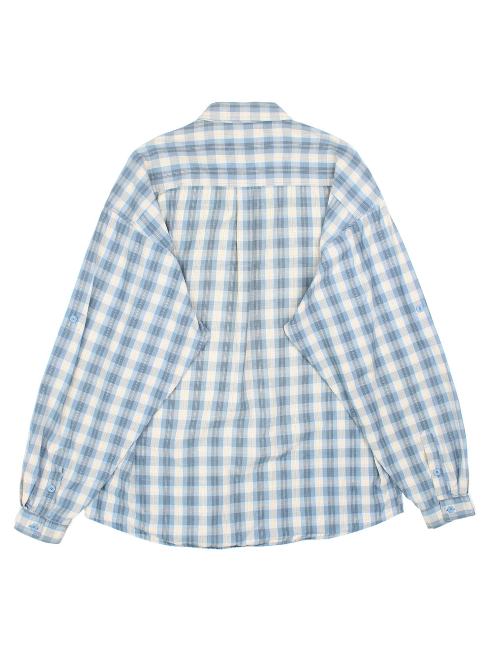 Adidas Shirt in a blue and white checked colourway, button up with the contrast logo embroidered on the front.