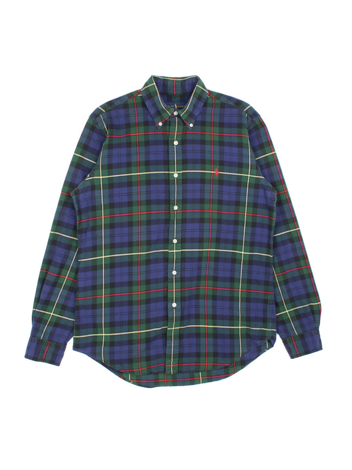 Ralph Lauren Shirt in a blue checked colourway, button up with the contrast logo embroidered on the front.