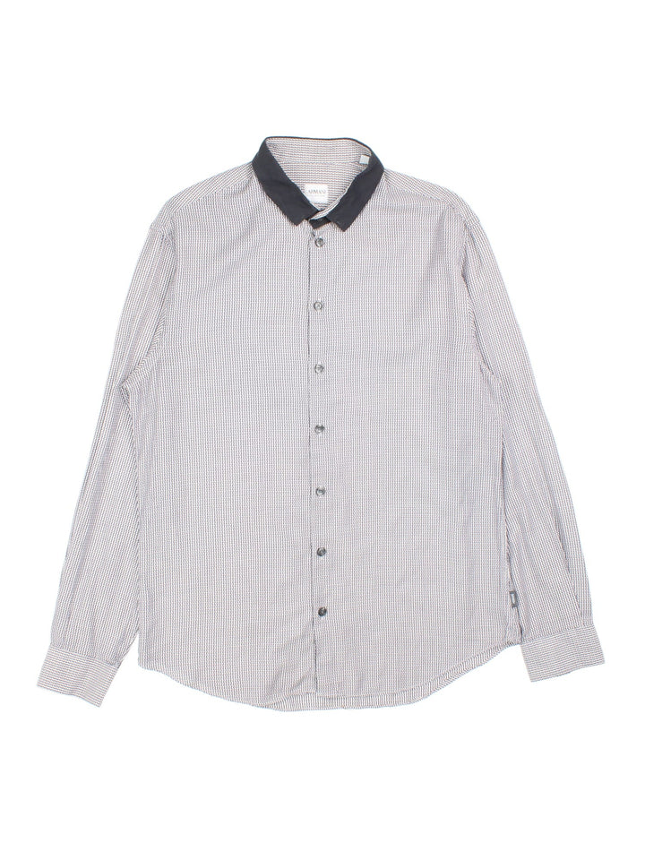 Vintage Armani Collezioni Shirt in a black and white colourway, button up with Armani tab side branding.