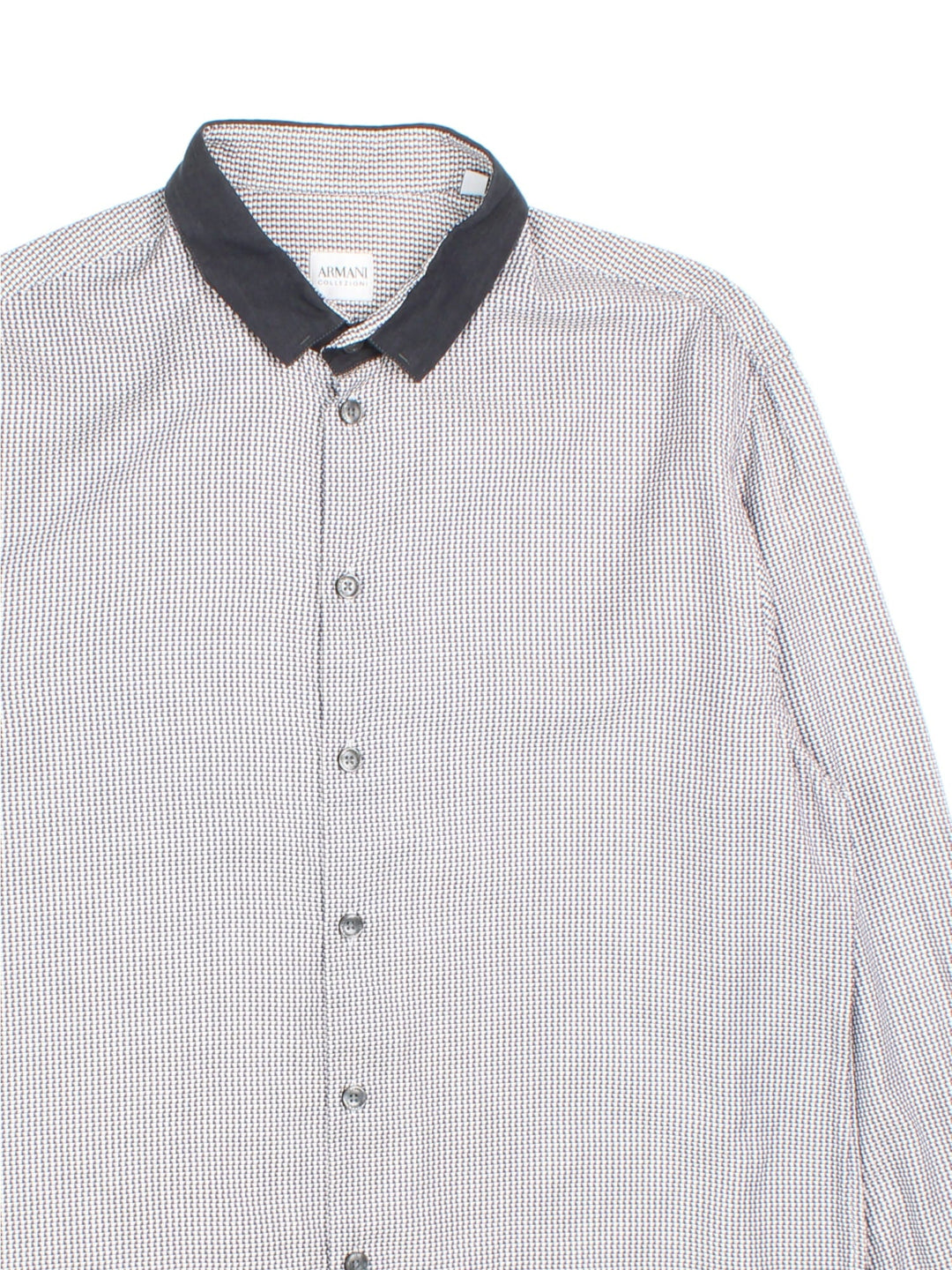 Vintage Armani Collezioni Shirt in a black and white colourway, button up with Armani tab side branding.