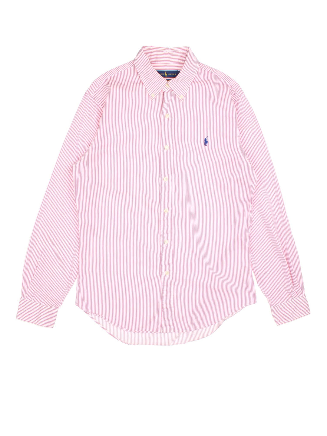 Ralph Lauren Shirt in a pink and white striped colourway. The Ralph Lauren logo is embroidered on the front.