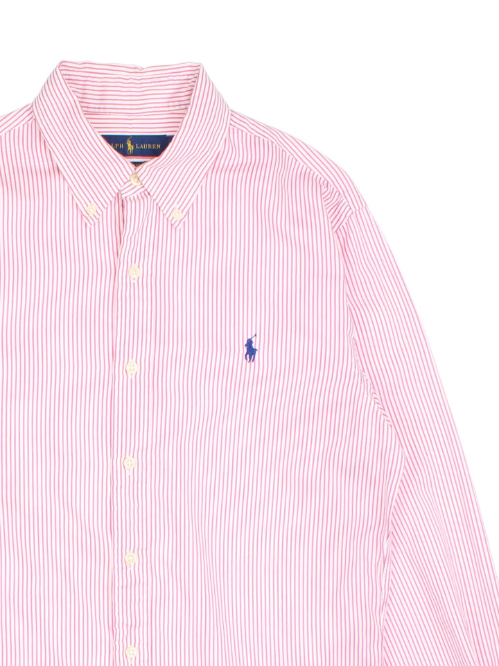 Ralph Lauren Shirt in a pink and white striped colourway. The Ralph Lauren logo is embroidered on the front.