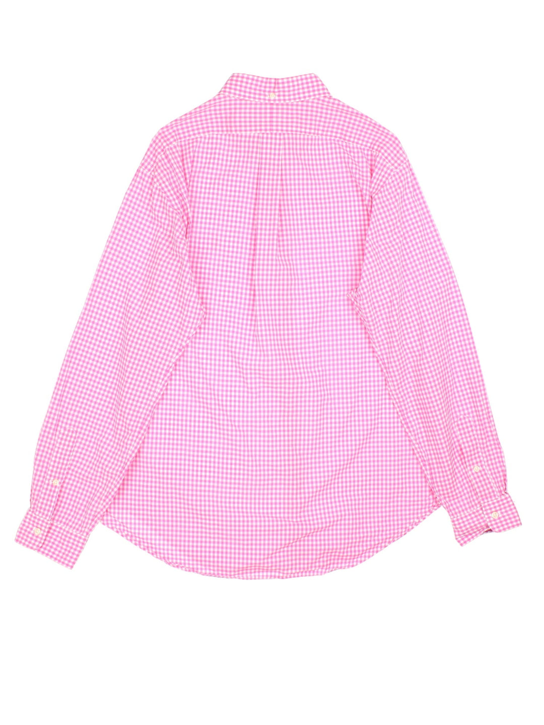 Ralph Lauren gingham shirt in a pink and white colourway with the logo embroidered on the front.