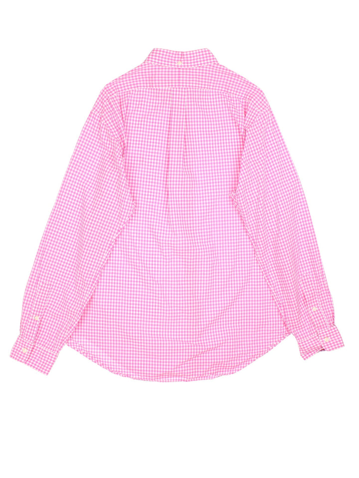 Ralph Lauren gingham shirt in a pink and white colourway with the logo embroidered on the front.