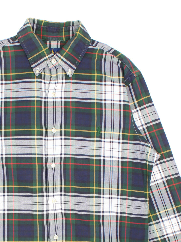 Ralph Lauren Shirt in a green, navy and white colourway with the logo embroidered on the front.