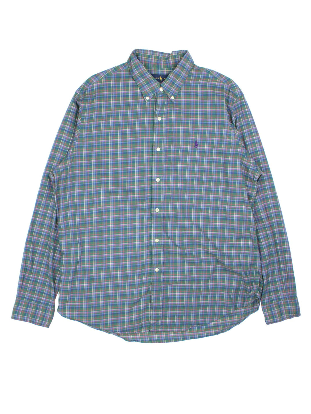 Vintage Ralph Lauren Shirt in a green checked colourway with the logo embroidered on the front.