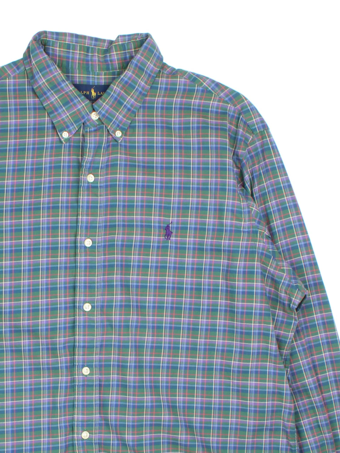 Vintage Ralph Lauren Shirt in a green checked colourway with the logo embroidered on the front.