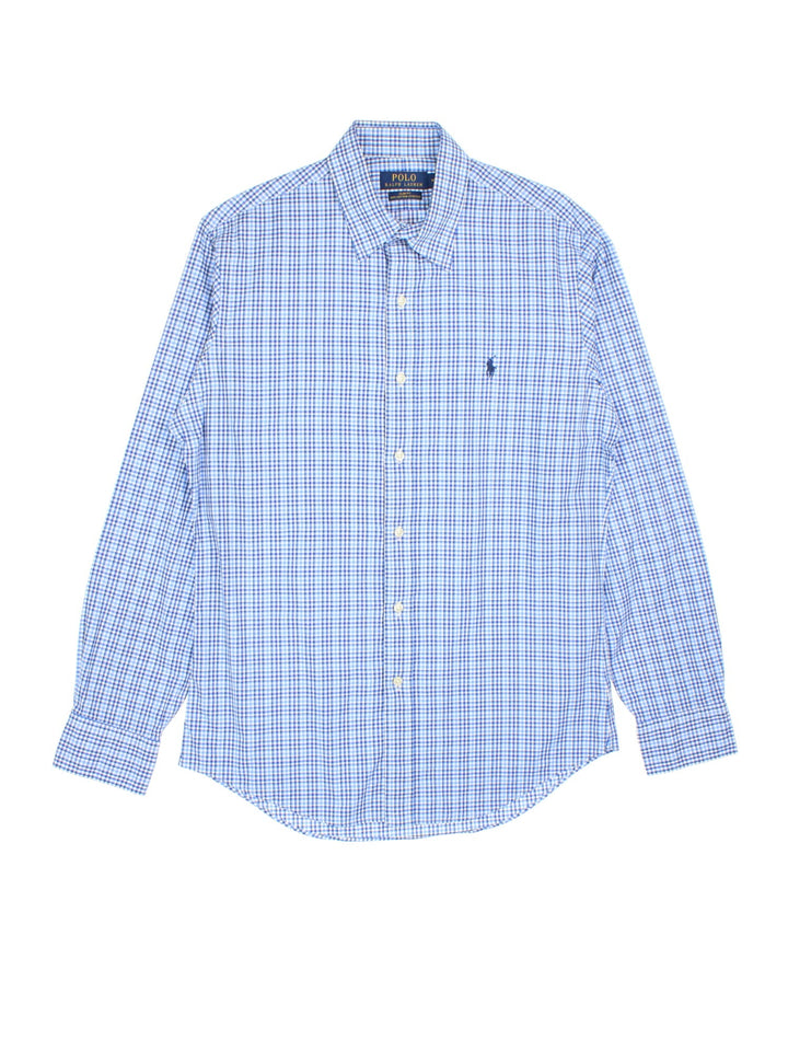 Vintage Ralph Lauren checked shirt in a blue colourway with the logo embroidered on the front.