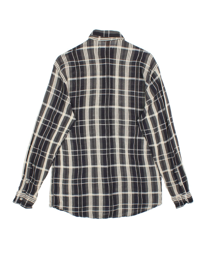 Vintage Armani checked shirt in a black and white colourway with the logo embroidered on the front patch pocket.