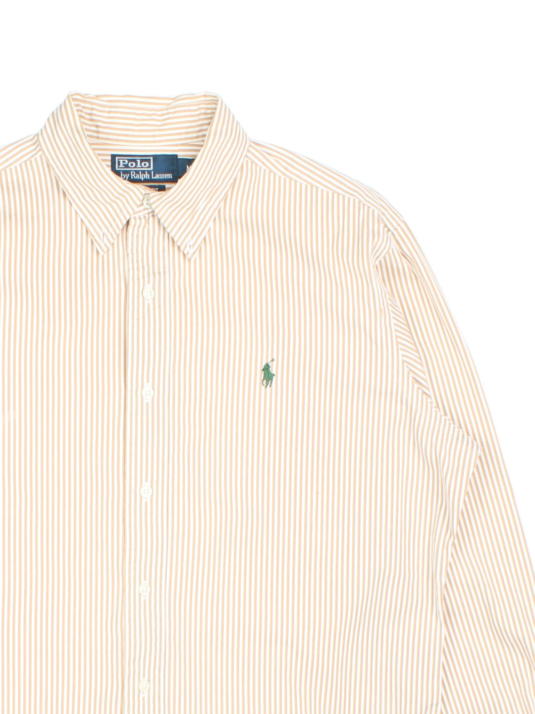 Vintage Ralph Lauren striped shirt in a tan and white colourway with the logo embroidered on the front.