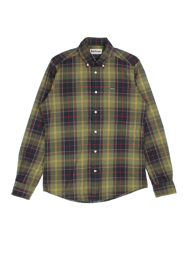 Barbour Kippford Shirt in a green colourway, button up with the logo embroidered on the front.