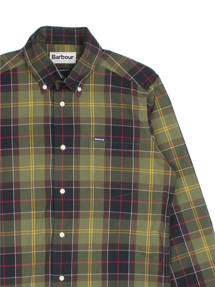 Barbour Kippford Shirt in a green colourway, button up with the logo embroidered on the front.