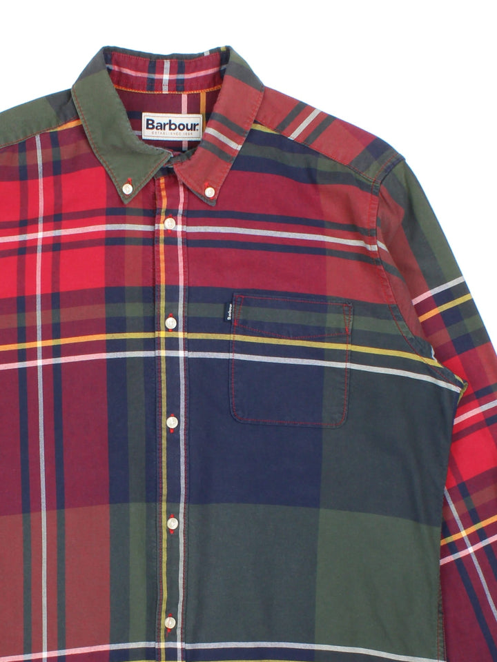 Barbour Highland Shirt in a red colourway, button up with the logo embroidered on the front.