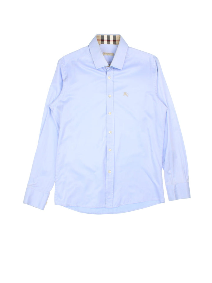 Burberry Brit Shirt in a blue colourway, button up with the logo embroidered on the front.