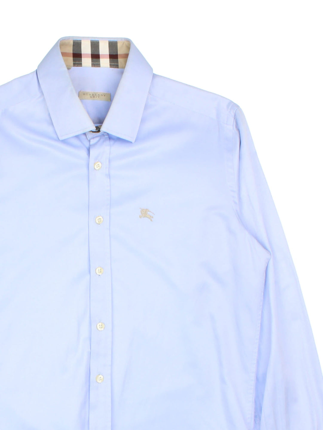 Burberry Brit Shirt in a blue colourway, button up with the logo embroidered on the front.