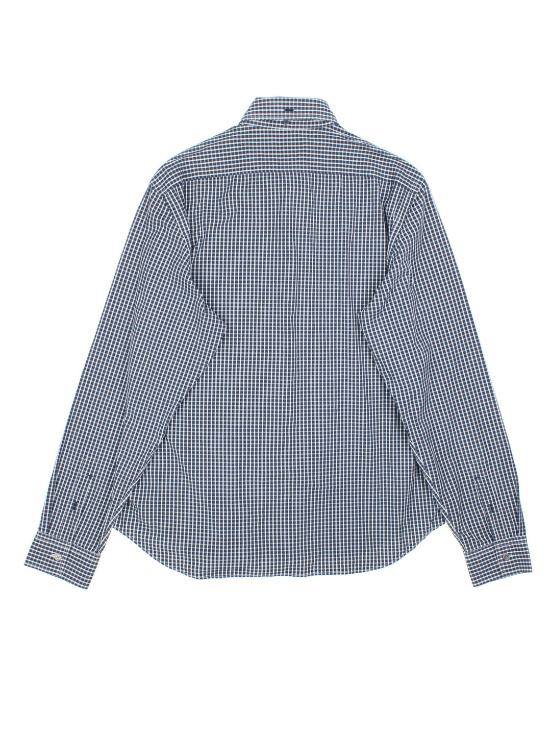 Burberry Checked Shirt in a blue colourway, button up with the logo embroidered on the front pocket.