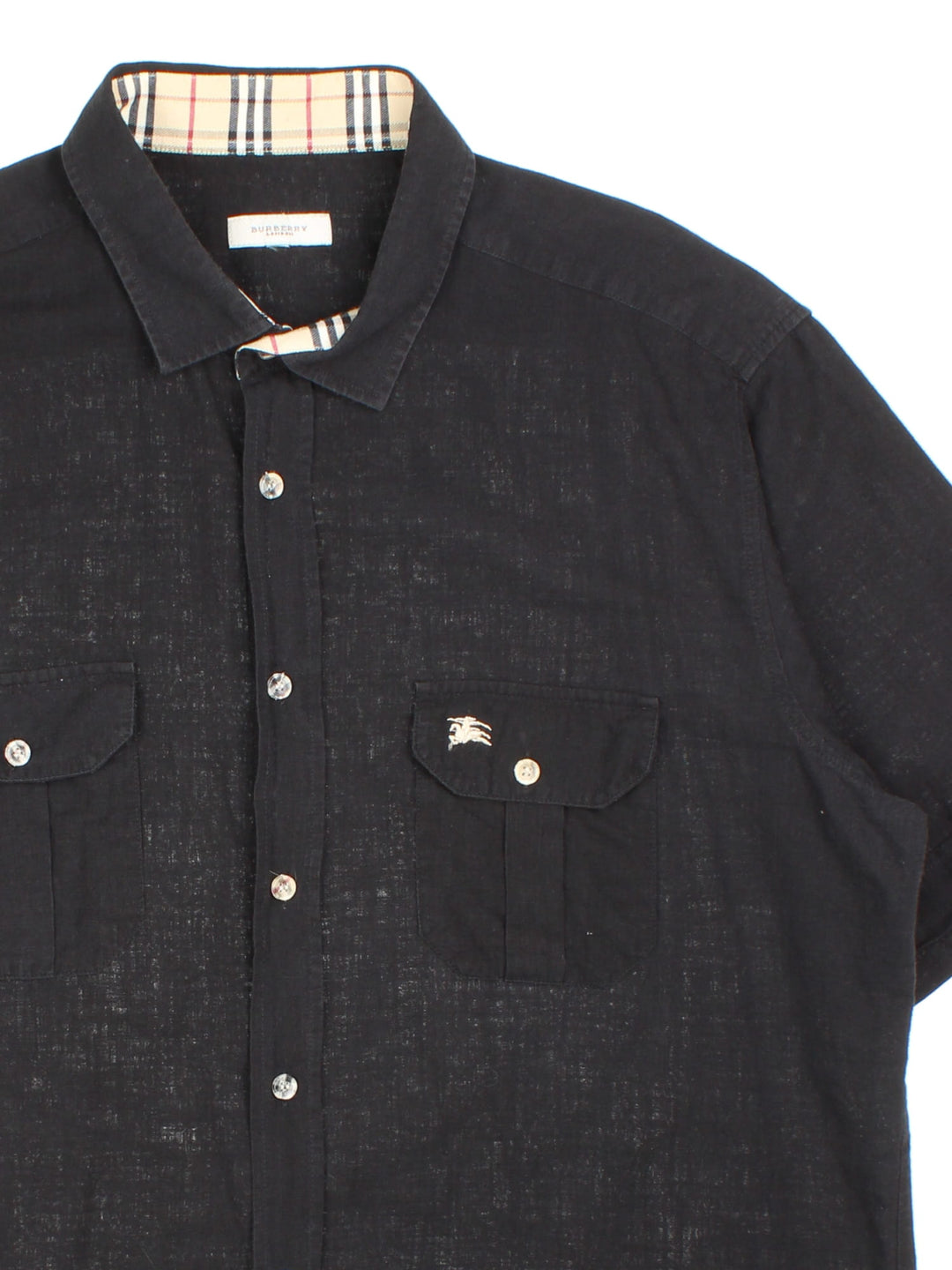 Burberry Shirt in a black colourway, button up with double chest pockets and embroidered pocket logo.