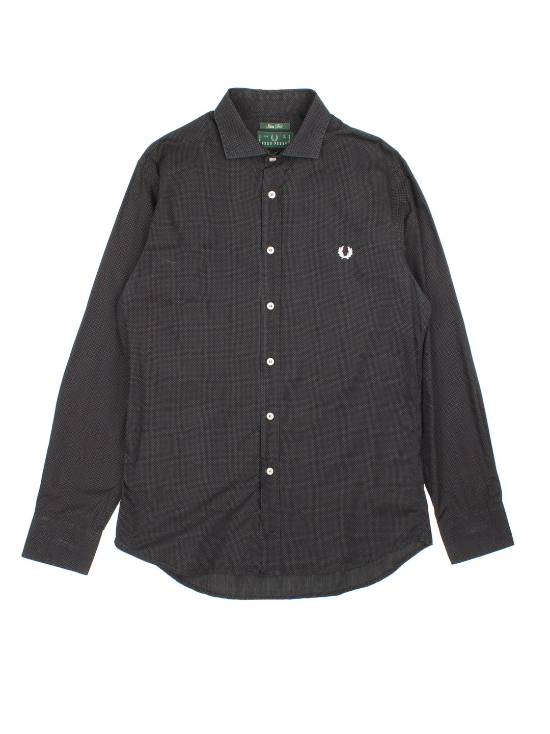 Fred Perry Polka Dot Shirt in a black colourway, button up with embroidered logo.