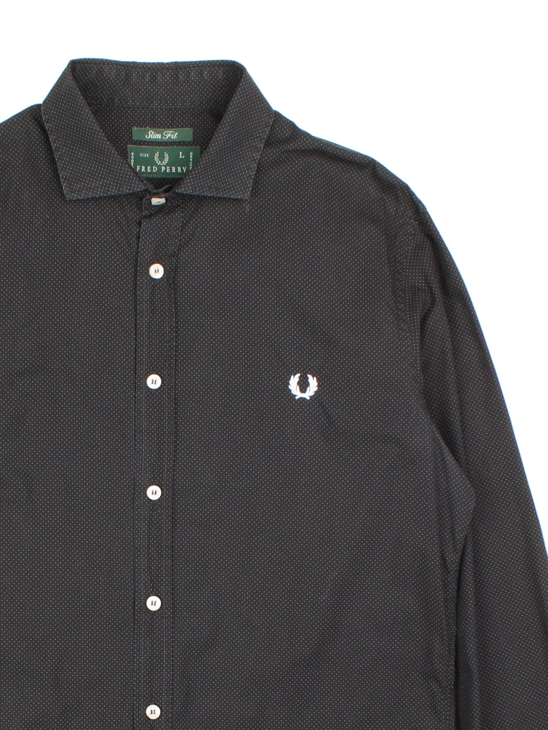 Fred Perry Polka Dot Shirt in a black colourway, button up with embroidered logo.