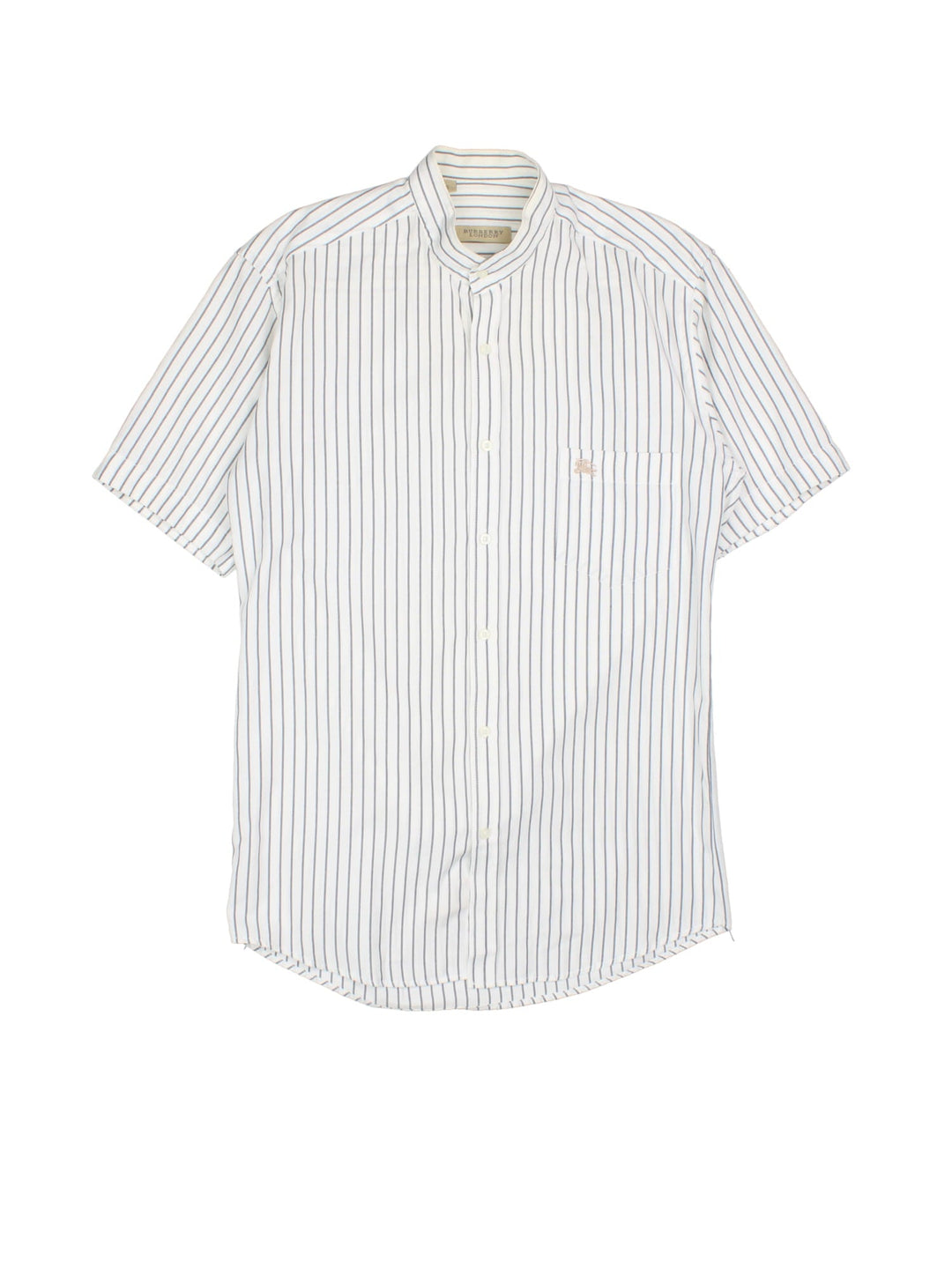 Burberry Stripe Shirt in a white colourway with contrast blue stripe, button up with embroidered logo.