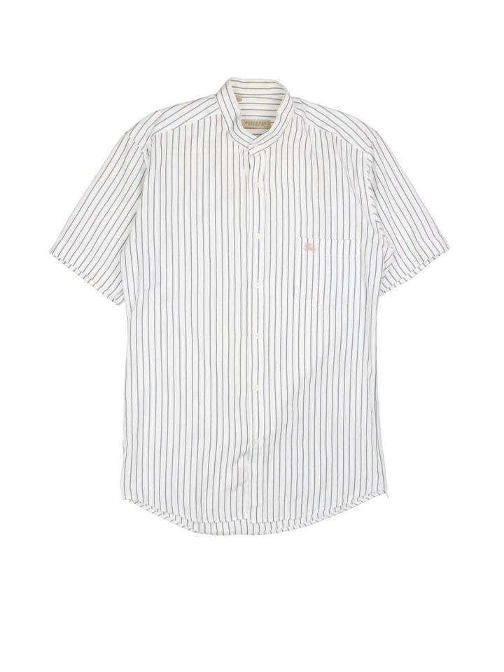 Burberry Stripe Shirt in a white colourway with contrast blue stripe, button up with embroidered logo.