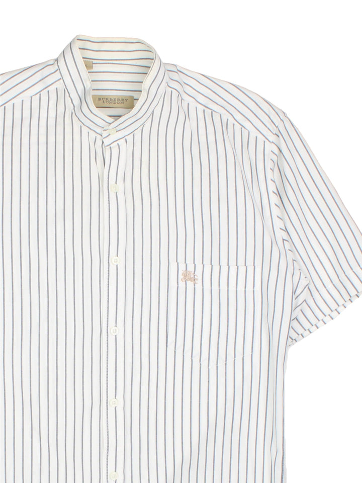 Burberry Stripe Shirt in a white colourway with contrast blue stripe, button up with embroidered logo.