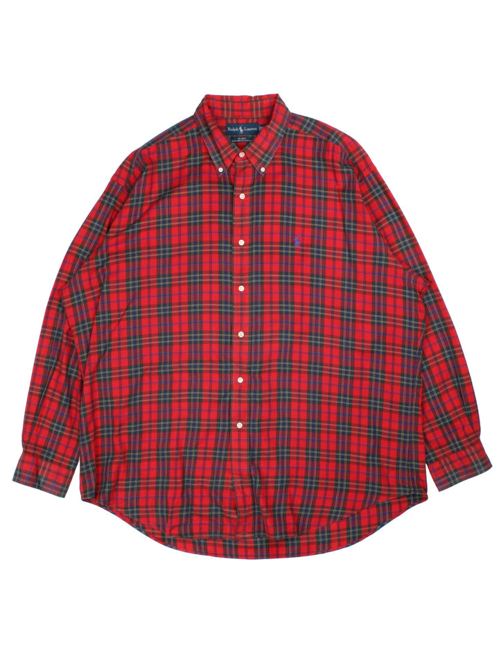 Ralph Lauren Shirt in a red/green/blue checked colourway, button up with the logo embroidered on the front.