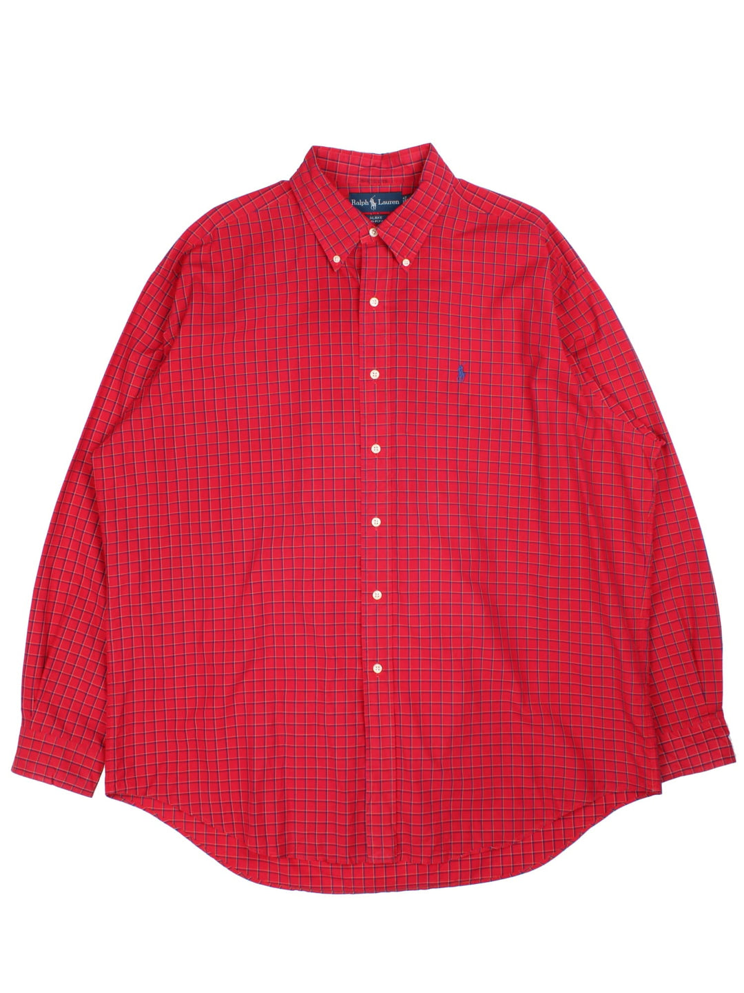 Ralph Lauren Shirt in a red/blue checked colourway, button up with the logo embroidered on the front.