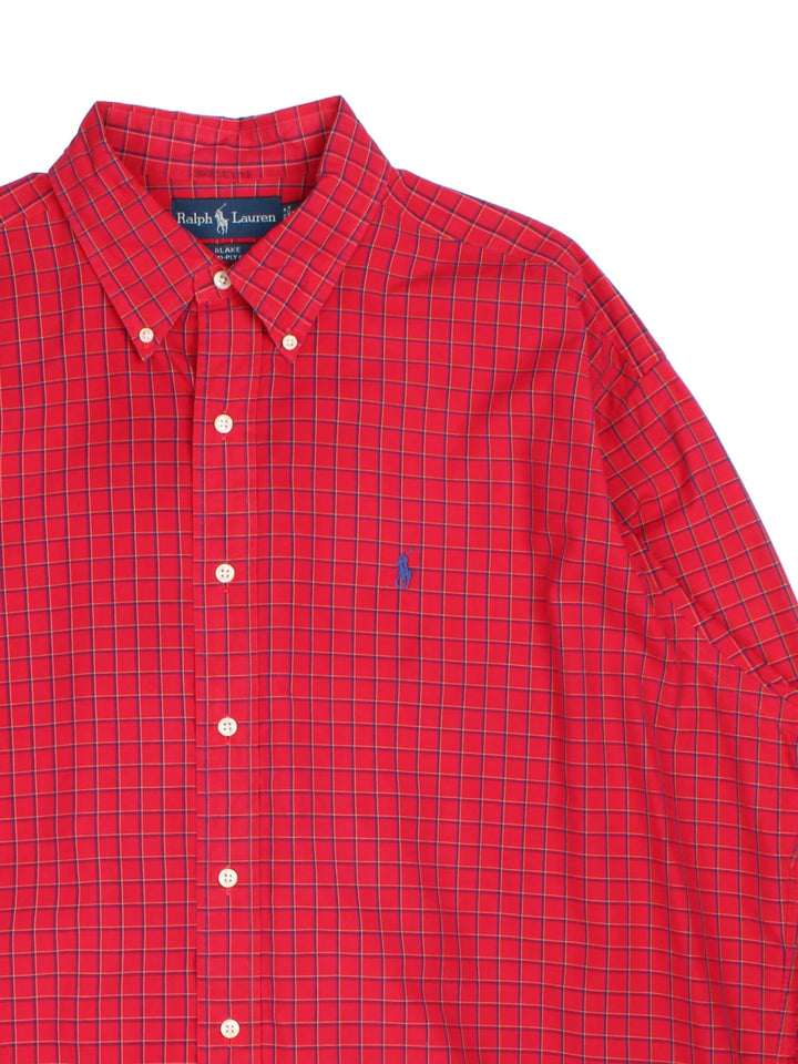 Ralph Lauren Shirt in a red/blue checked colourway, button up with the logo embroidered on the front.