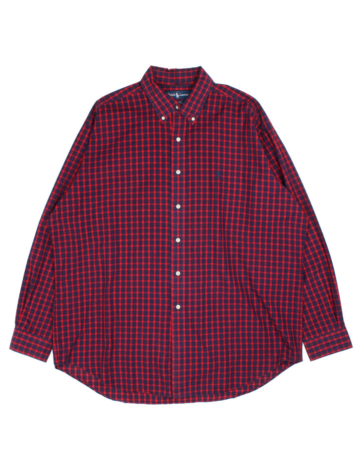 Ralph Lauren Shirt in a red/blue checked colourway, button up with the logo embroidered on the front.