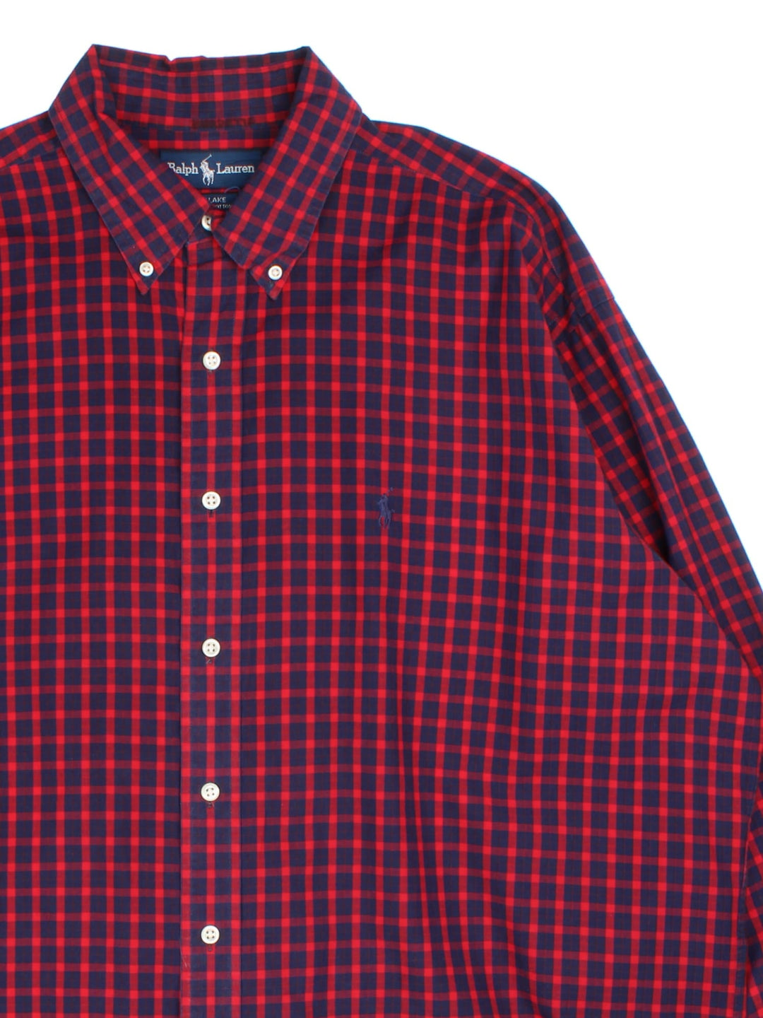 Ralph Lauren Shirt in a red/blue checked colourway, button up with the logo embroidered on the front.