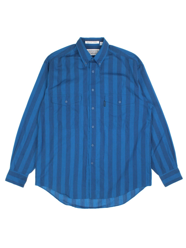 Levi Strauss Silver Label Shirt in a blue stripe colourway, button up with the logo tab on left pocket.