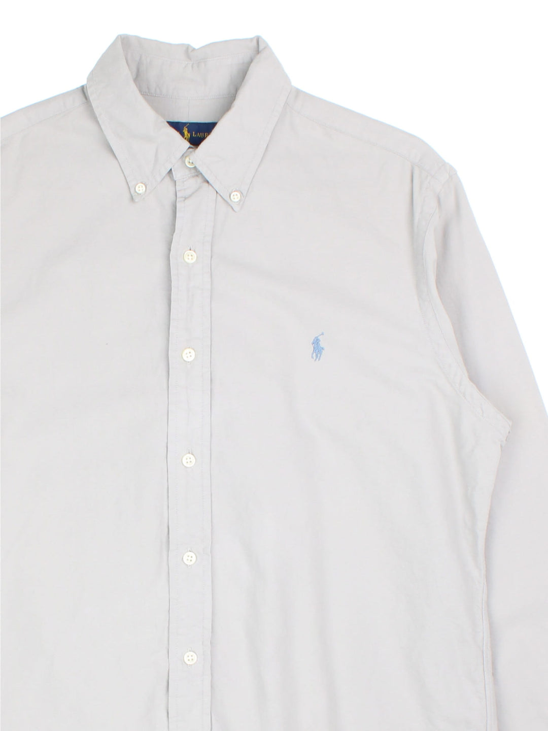 Ralph Lauren Shirt in a grey colourway, button up with the logo embroidered on the front.