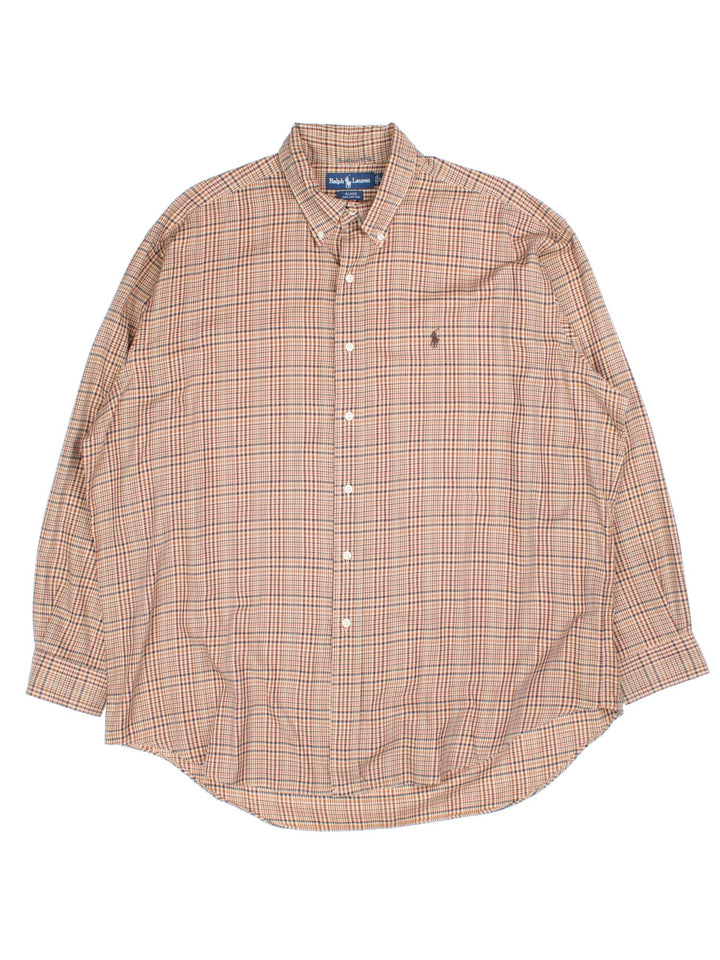 Ralph Lauren Shirt in a brown multi checked colourway, button up with the logo embroidered on the front.