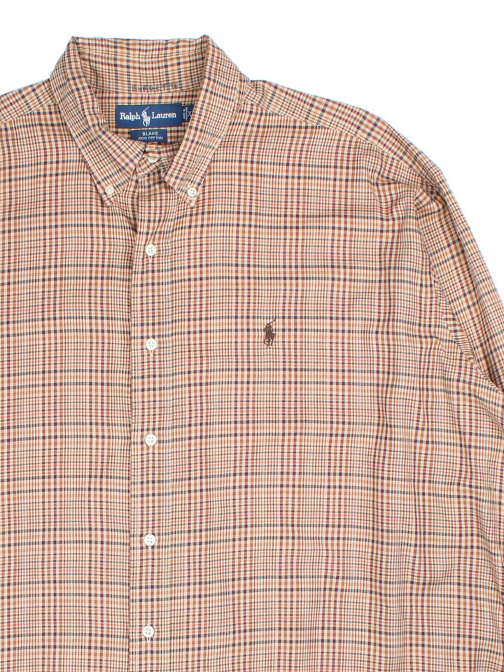 Ralph Lauren Shirt in a brown multi checked colourway, button up with the logo embroidered on the front.