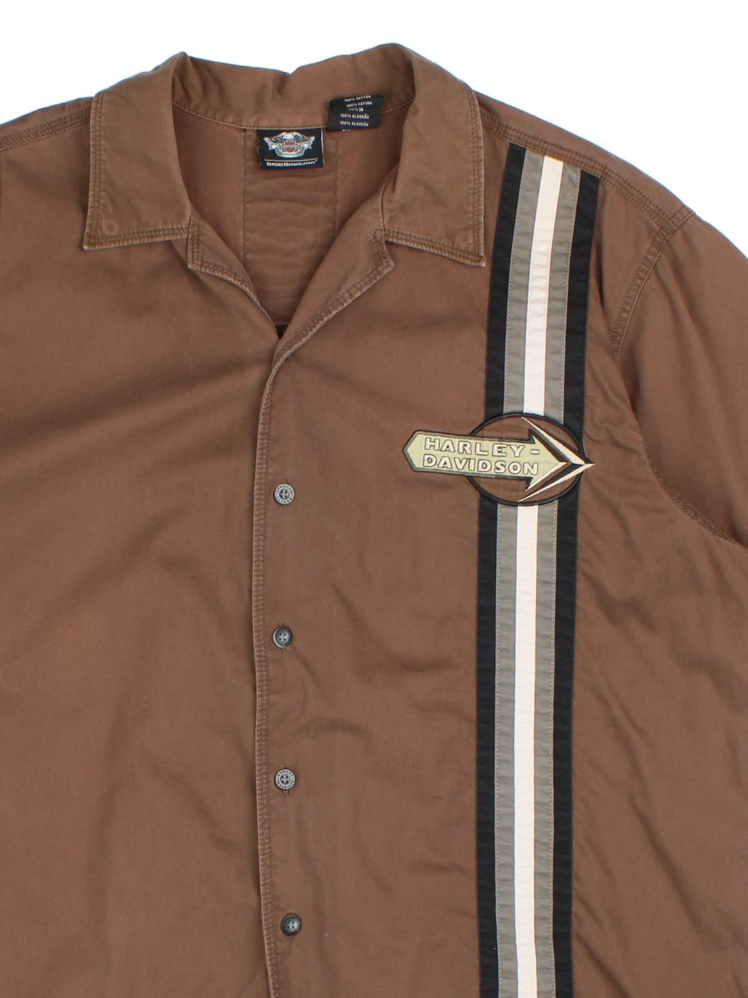 Harley-Davidson Shirt in a brown colourway, button up with contrast piping and branding on front and back.