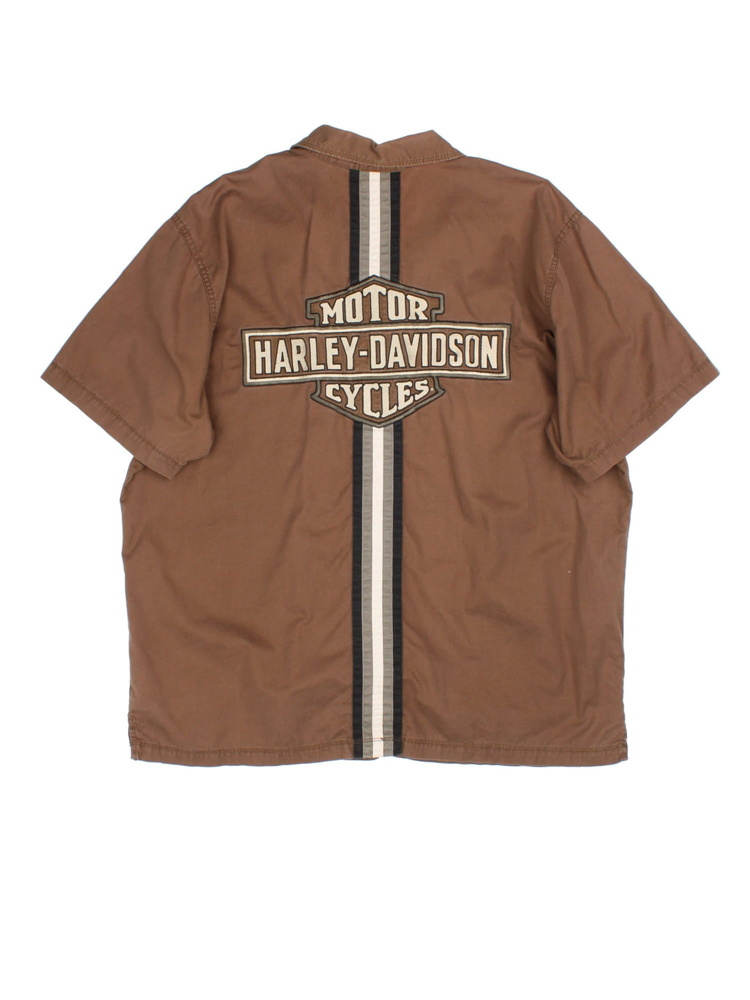 Harley-Davidson Shirt in a brown colourway, button up with contrast piping and branding on front and back.