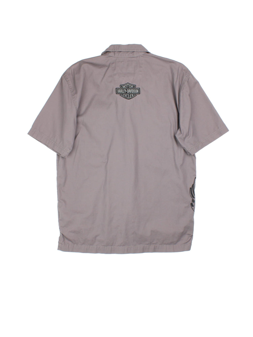 Harley-Davidson Screaming Eagle Shirt in a grey colourway, button up with double chest pockets, screaming eagle printed down the right side, and has the logo embroidered on the front and back.