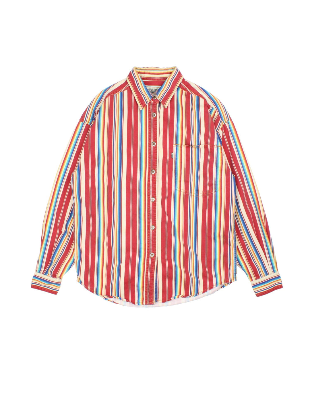 Levi Strauss Striped Shirt in a red colourway with multicoloured striped pattern.Button up with front pocket..