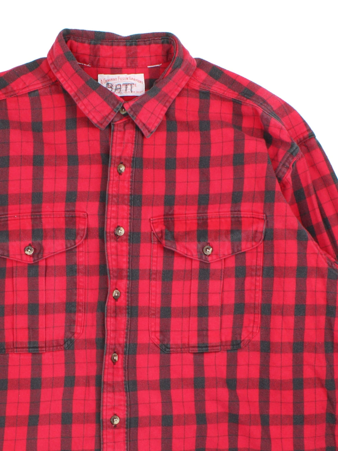 Vintage Flannel Shirt in a red colourway with checked pattern. Classic button up and front pocket..