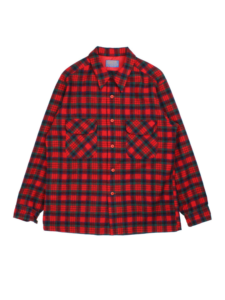 Pendleton Striped Flannel Shirt in a red colourway with multicoloured striped pattern.Button up with front pocket..