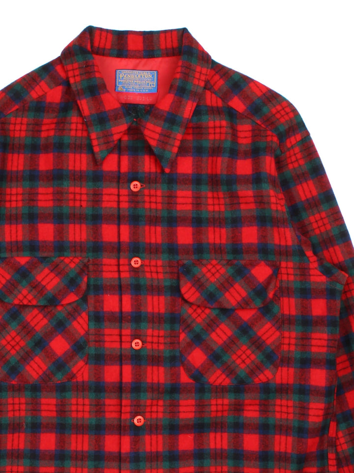 Pendleton Striped Flannel Shirt in a red colourway with multicoloured striped pattern.Button up with front pocket..