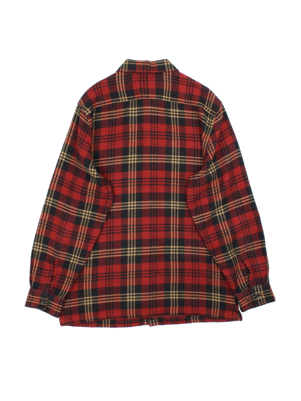 Woolrich Flannel Shirt in a red colourway with checked pattern and waffle texture. Classic button up with front pocket.